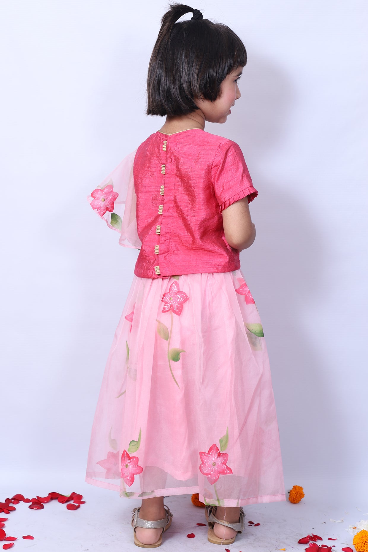 Pink Hand Printed Skirt Set For Girls by Pankhuri by Priyanka - Kids at Pernia's Pop Up Shop