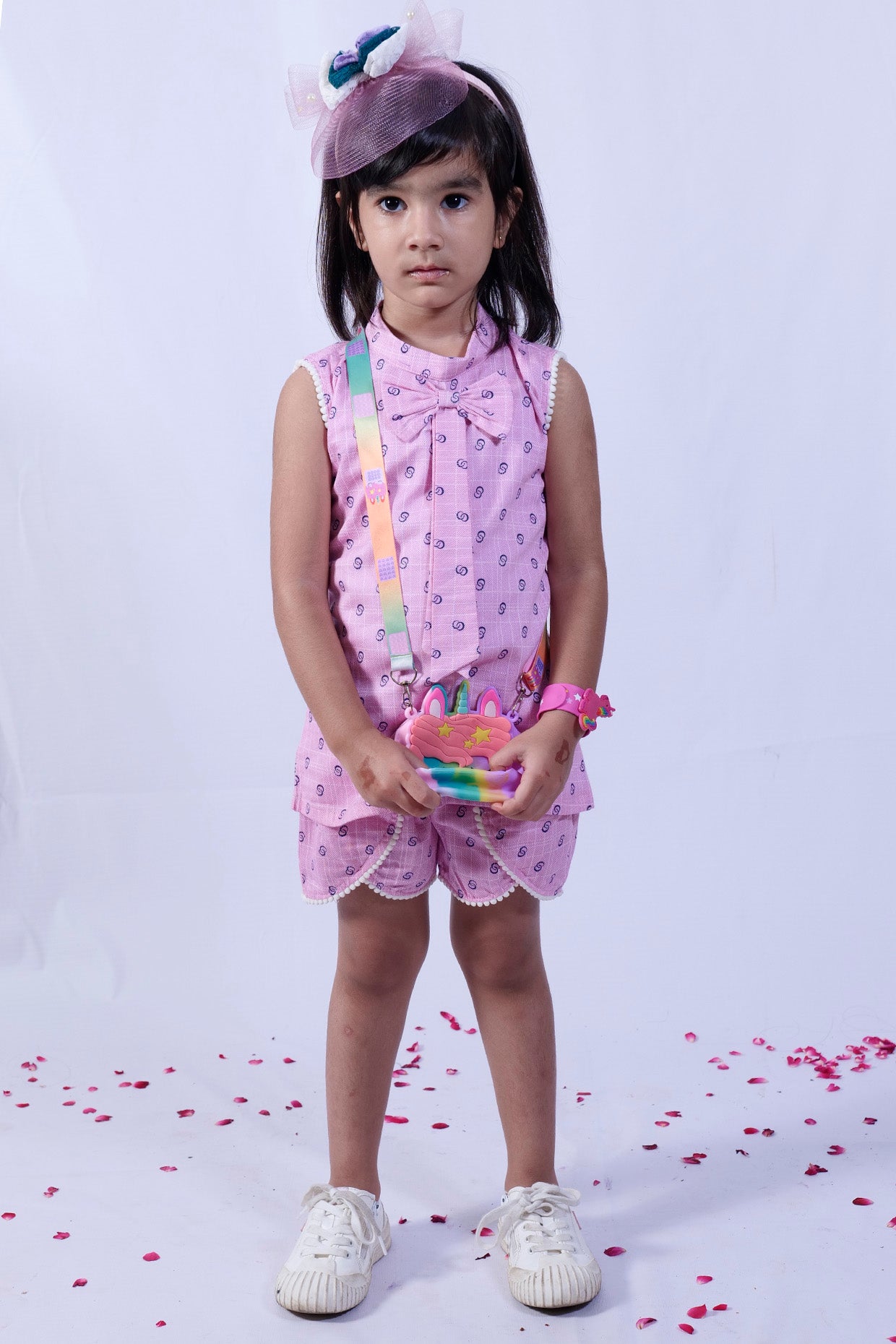 Pink Printed Shorts Set For Girls by Pankhuri by Priyanka - Kids at Pernia's Pop Up Shop