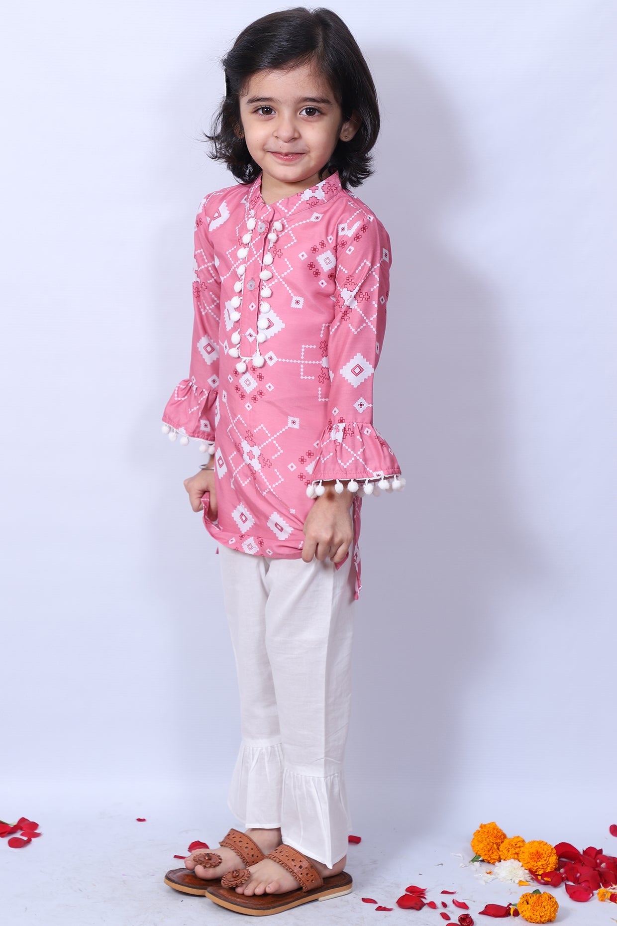 Pink Printed Dhoti Set For Girls by Pankhuri by Priyanka - Kids at Pernia's Pop Up Shop