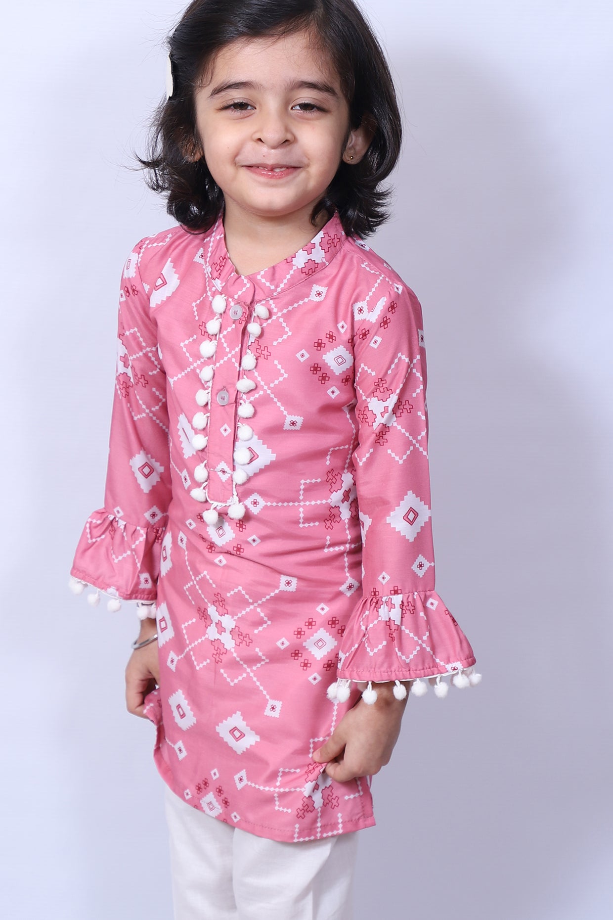Pink Printed Dhoti Set For Girls by Pankhuri by Priyanka - Kids at Pernia's Pop Up Shop
