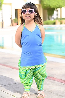 Turquoise Cotton Dhoti Set For Girls by Pankhuri by Priyanka - Kids at Pernia's Pop Up Shop
