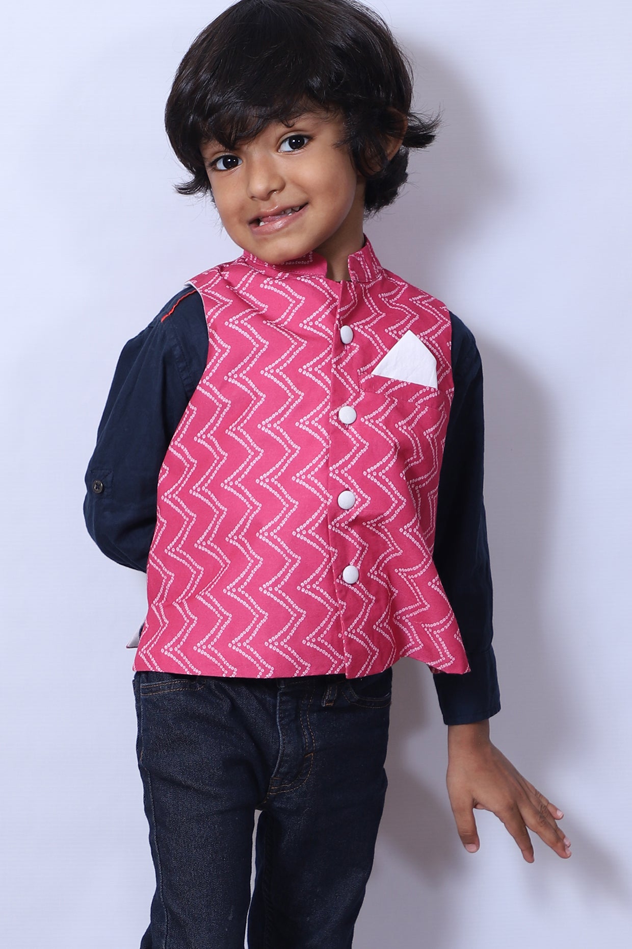 Maroon Bandhani Printed Nehru Jacket For Boys by Pankhuri by Priyanka - Kids at Pernia's Pop Up Shop