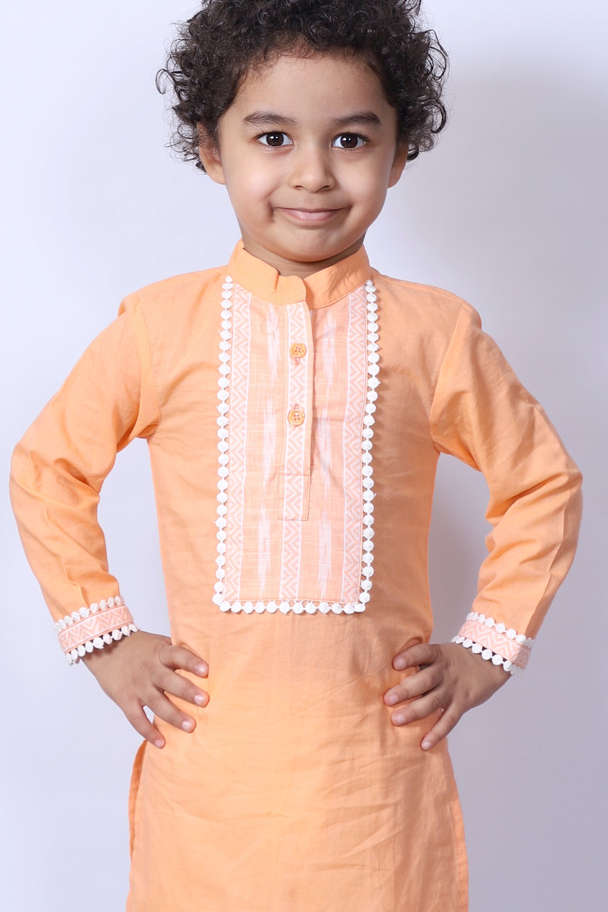 Orange Ikat Kurta Set by Pankhuri by Priyanka - Kids at Pernia's Pop Up Shop