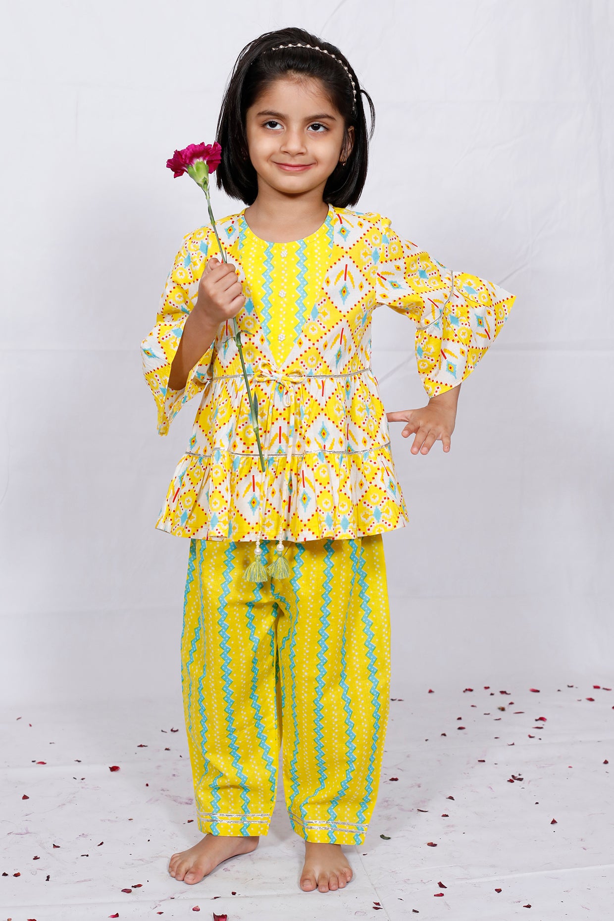 Lime Cotton Printed Peplum Kurta Set For Girls by Pankhuri by Priyanka - Kids at Pernia's Pop Up Shop