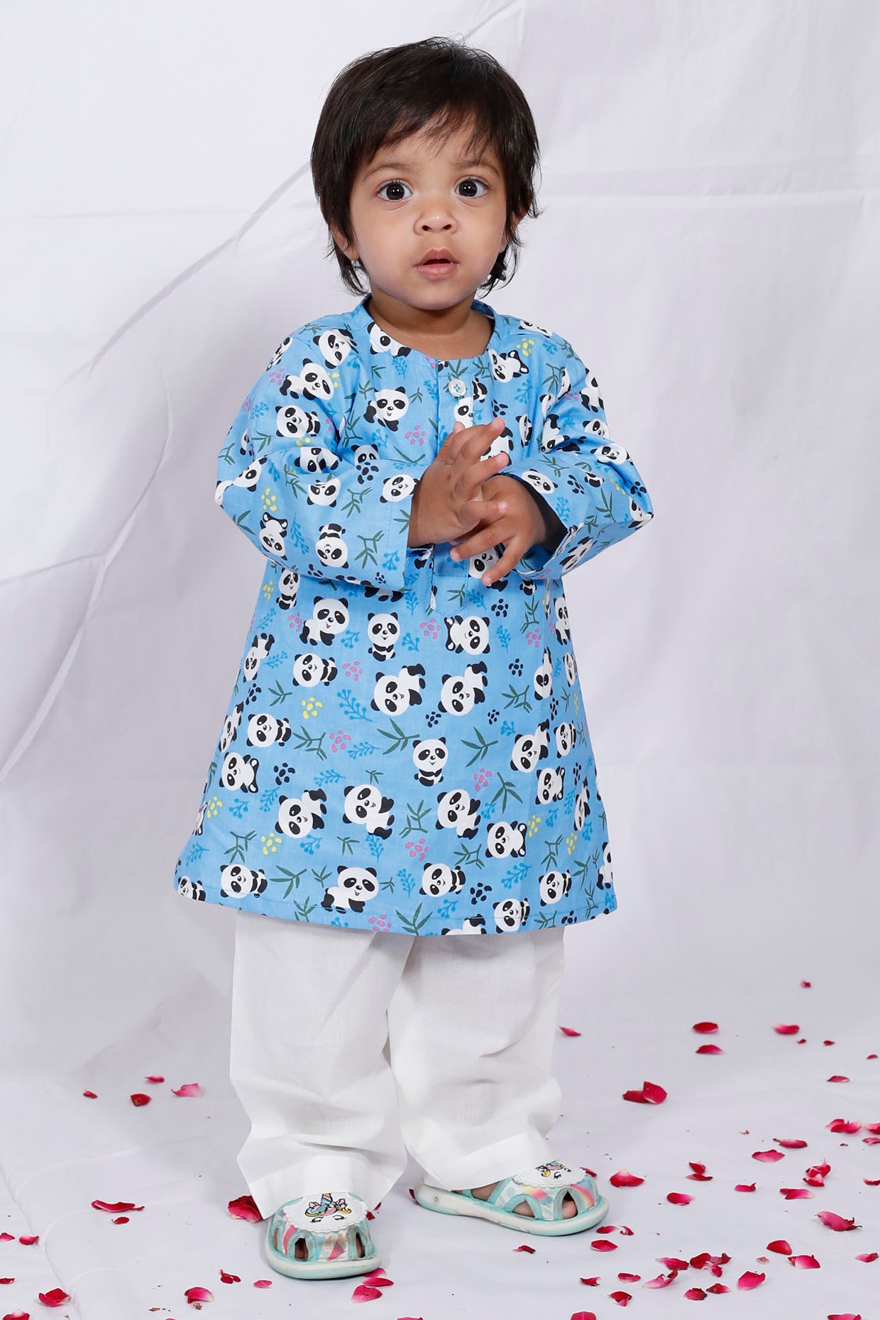 Blue Cotton Printed Kurta Set For Boys by Pankhuri by Priyanka - Kids at Pernia's Pop Up Shop