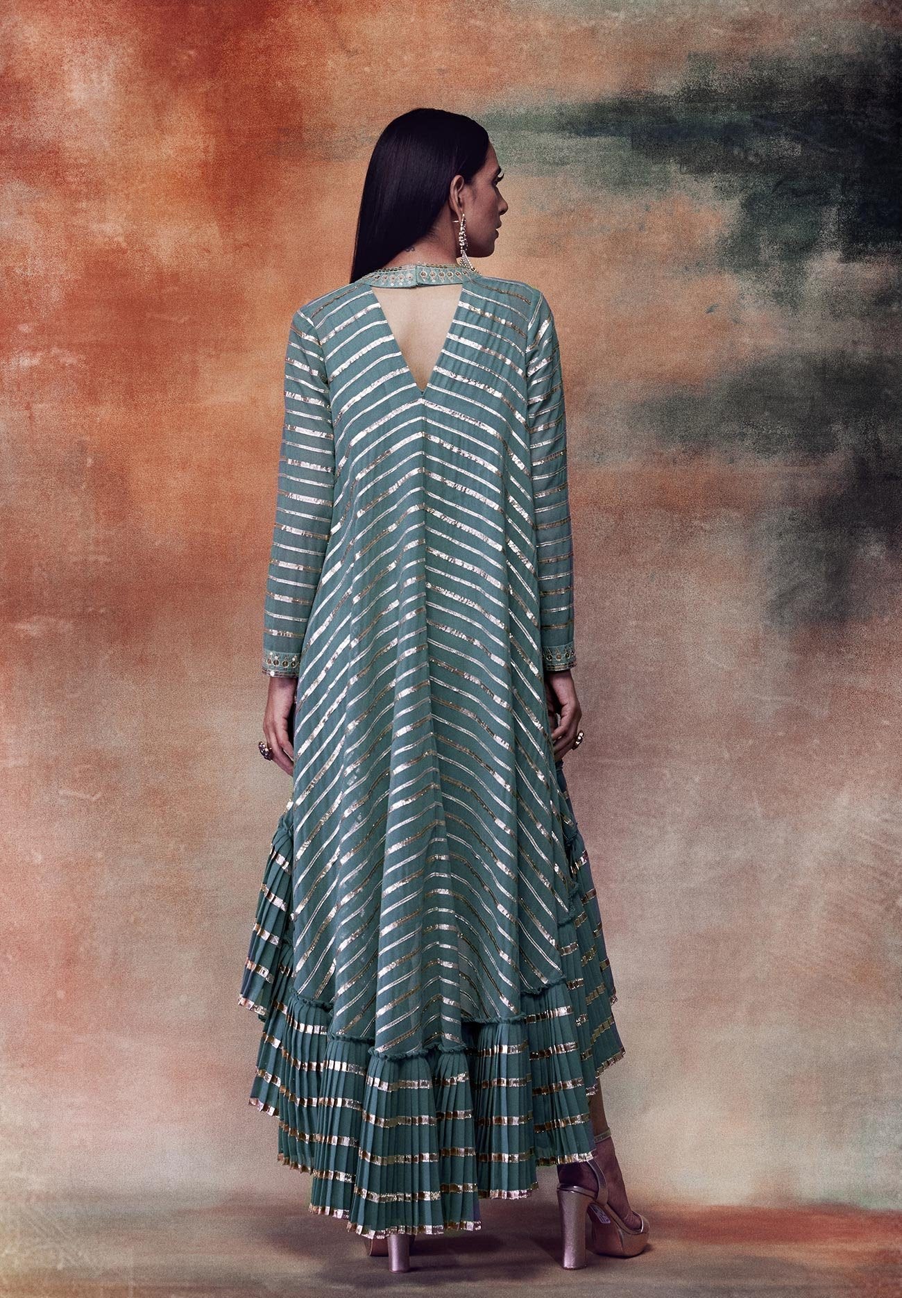 Mud Green High Low Kurta & Dhoti set