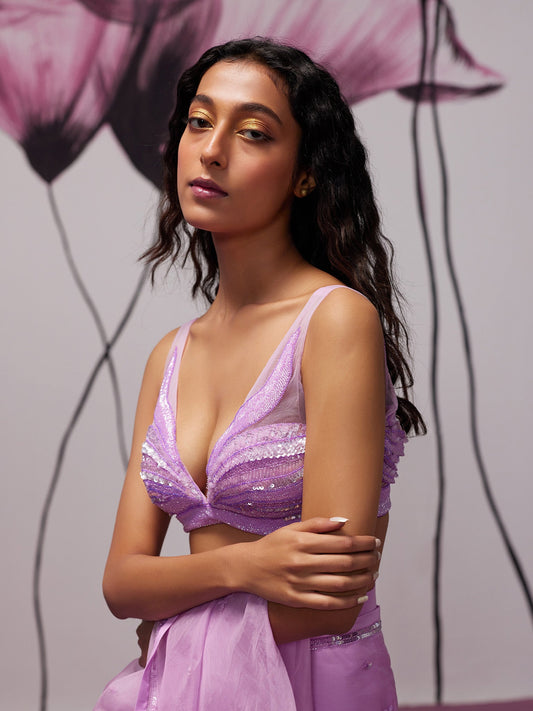 Angel Purple Draped Saree Set