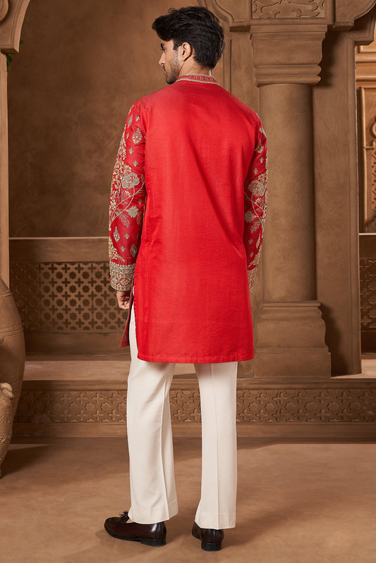 Red Chanderi Mirror Work Kurta Set