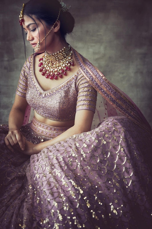 Lavender Scallop Lehenga Set