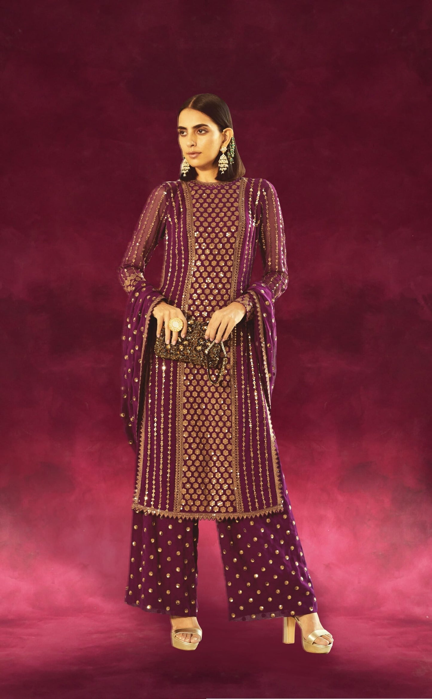 Purple Kurta Palazzo Set