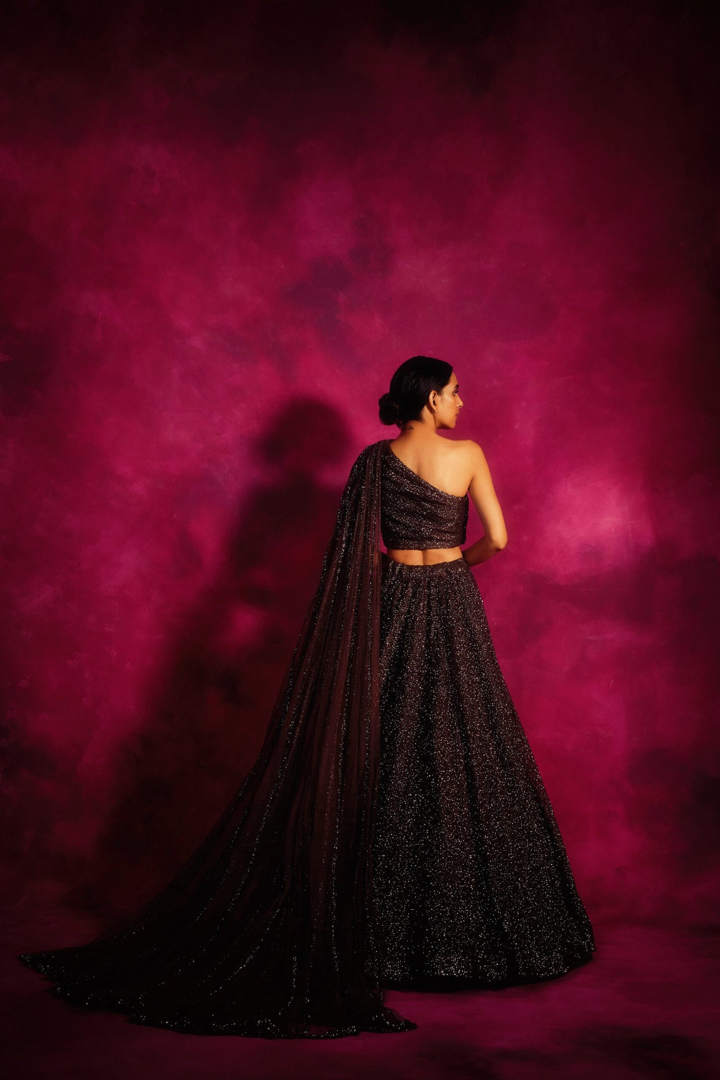 Oxidised Silver one shoulder veil Lehenga Set