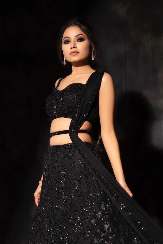 black sequin lehenga