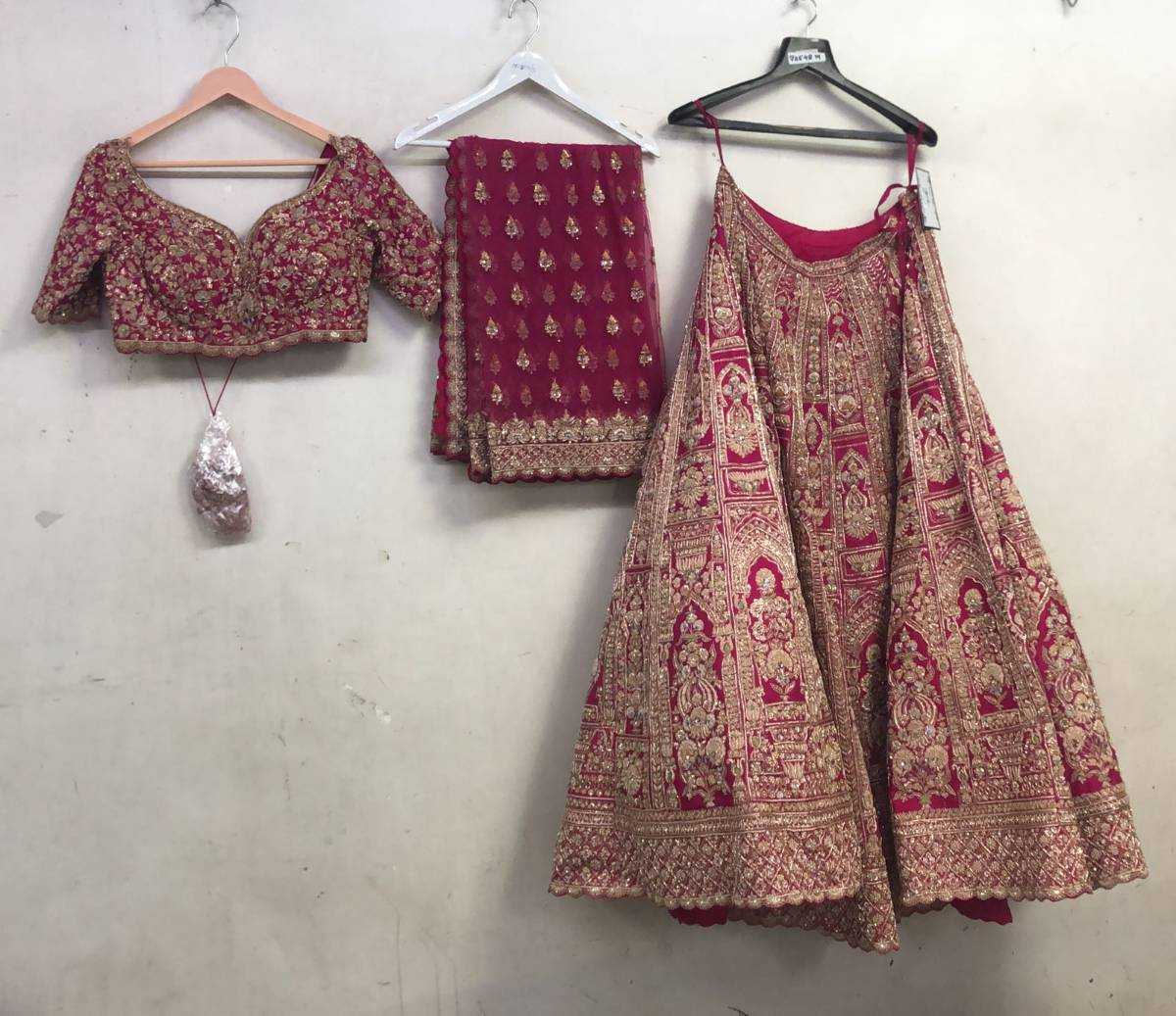 Rani Pink Raw Silk Zari Hand & Machine Embroidered Lehenga Set