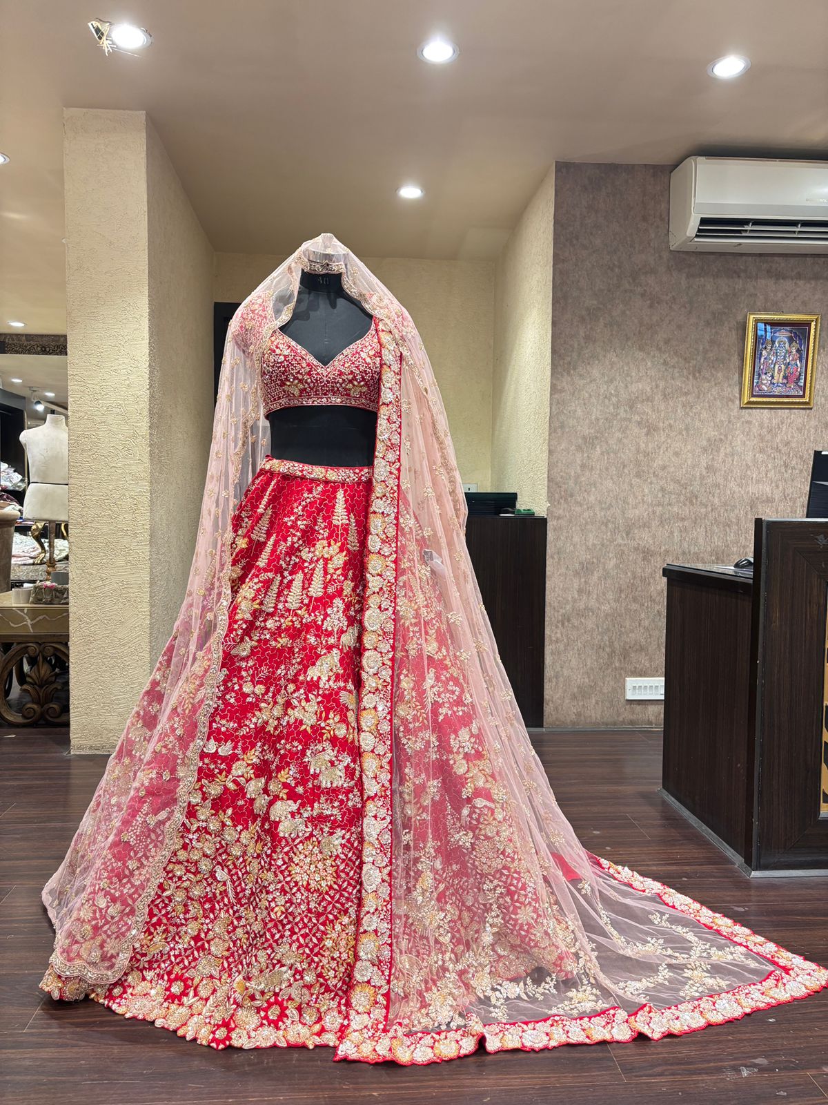 Red Raw Silk Zari Hand & Machine Embroidered Lehenga Set