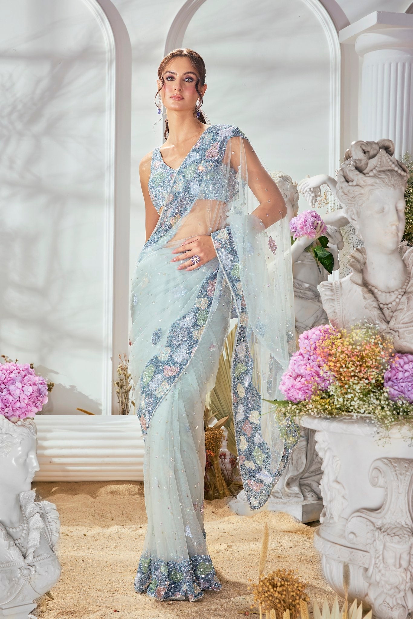 SKY BLUE SEQUIN SAREE
