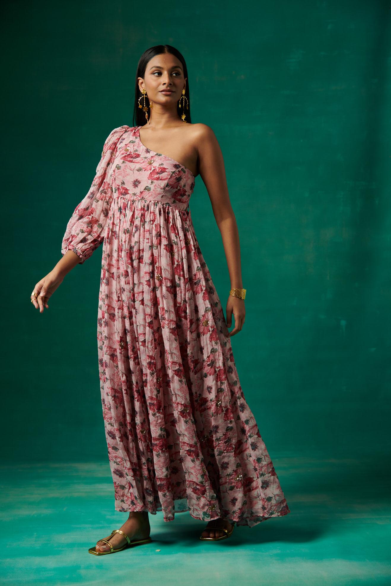 Pink one shoulder gown