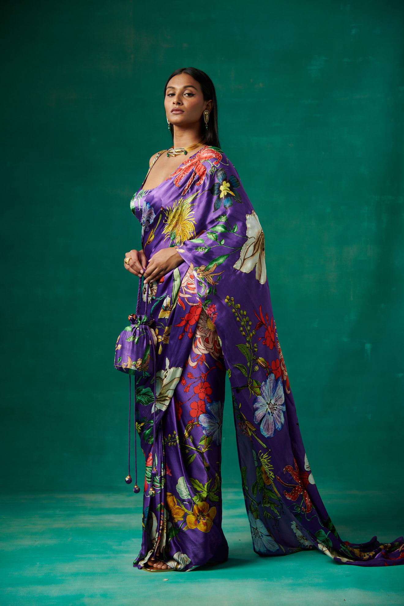 Purple drape saree with blouse