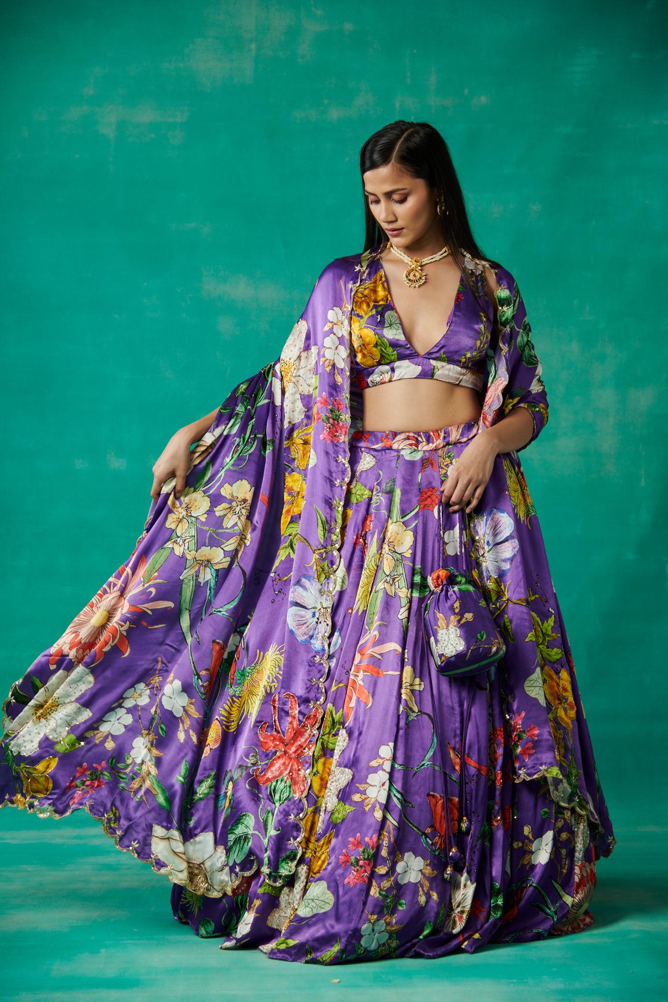 Purple lehenga and blouse set with dupatta