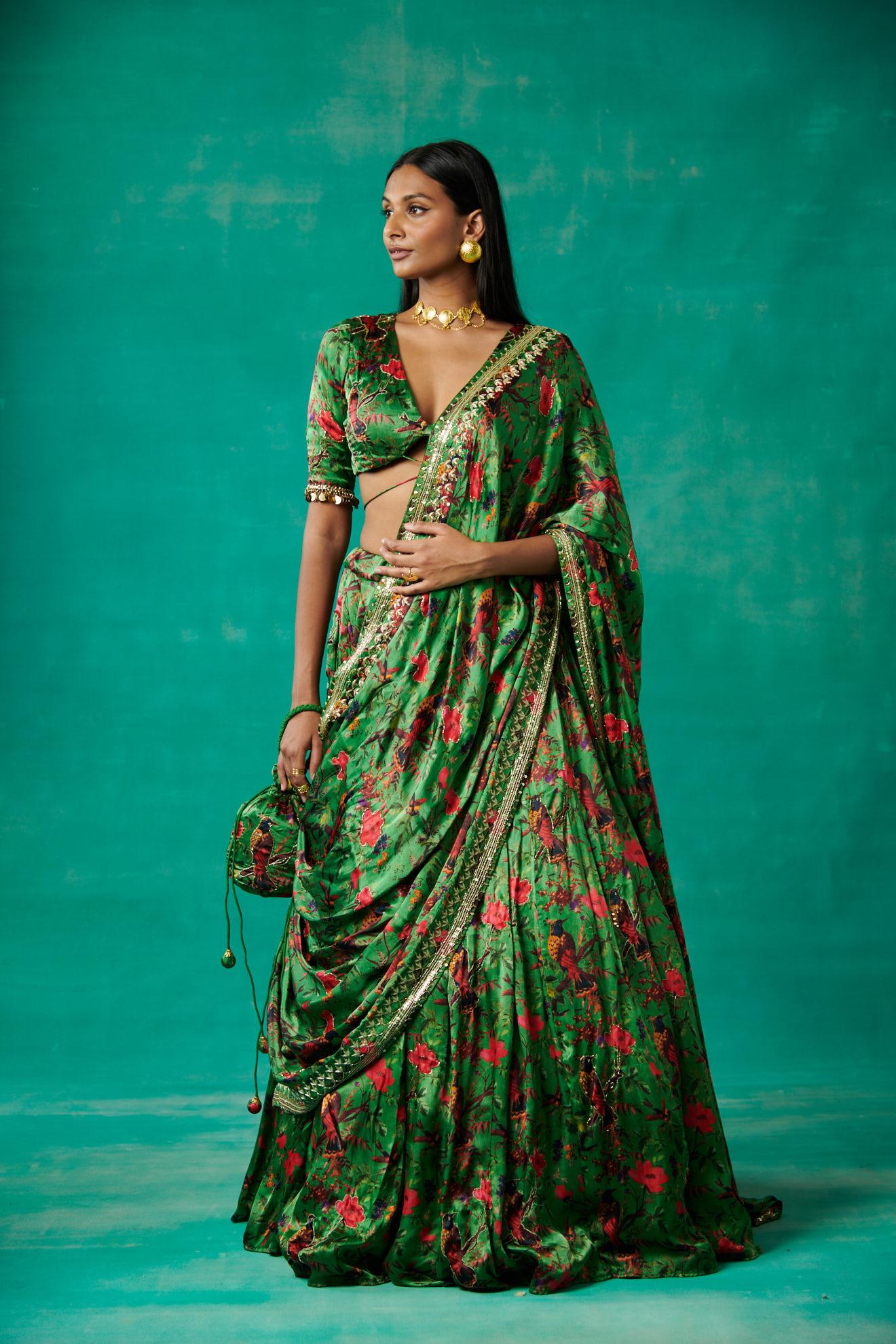 Green lehenga and blouse set with dupatta