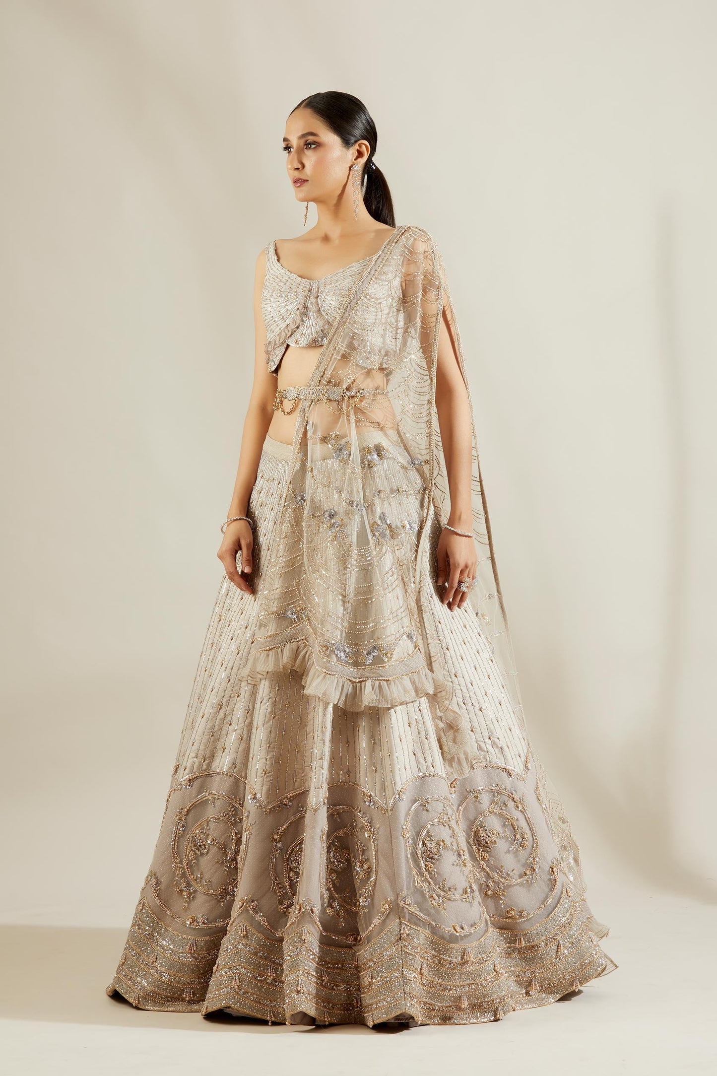 Abalone Grey Gold Lehenga