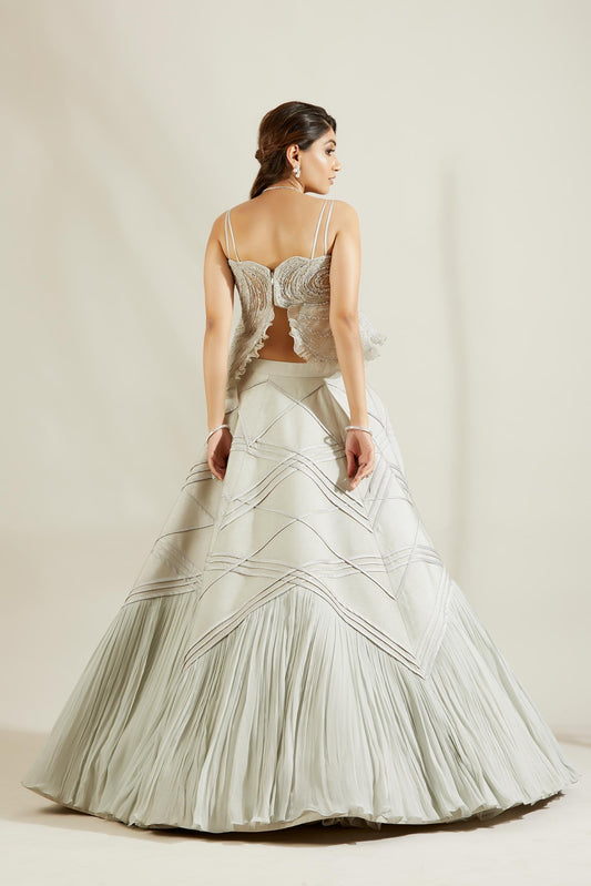 Powder blue lehenga with peplum blouse