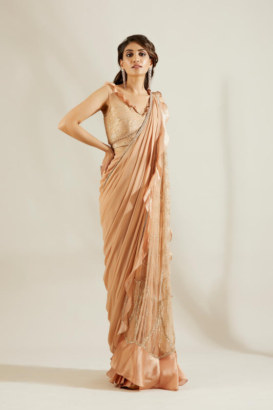 Tuscany gold pre draped saree