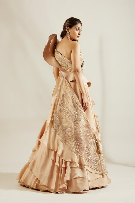 Tuscany Gold leaf Blouse with Ruffle Skirt