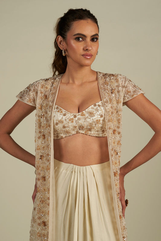 WHITE LONG CAPE SKIRT