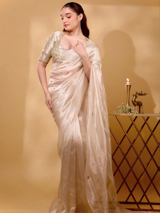 Kliantha White-Gold Saree Set