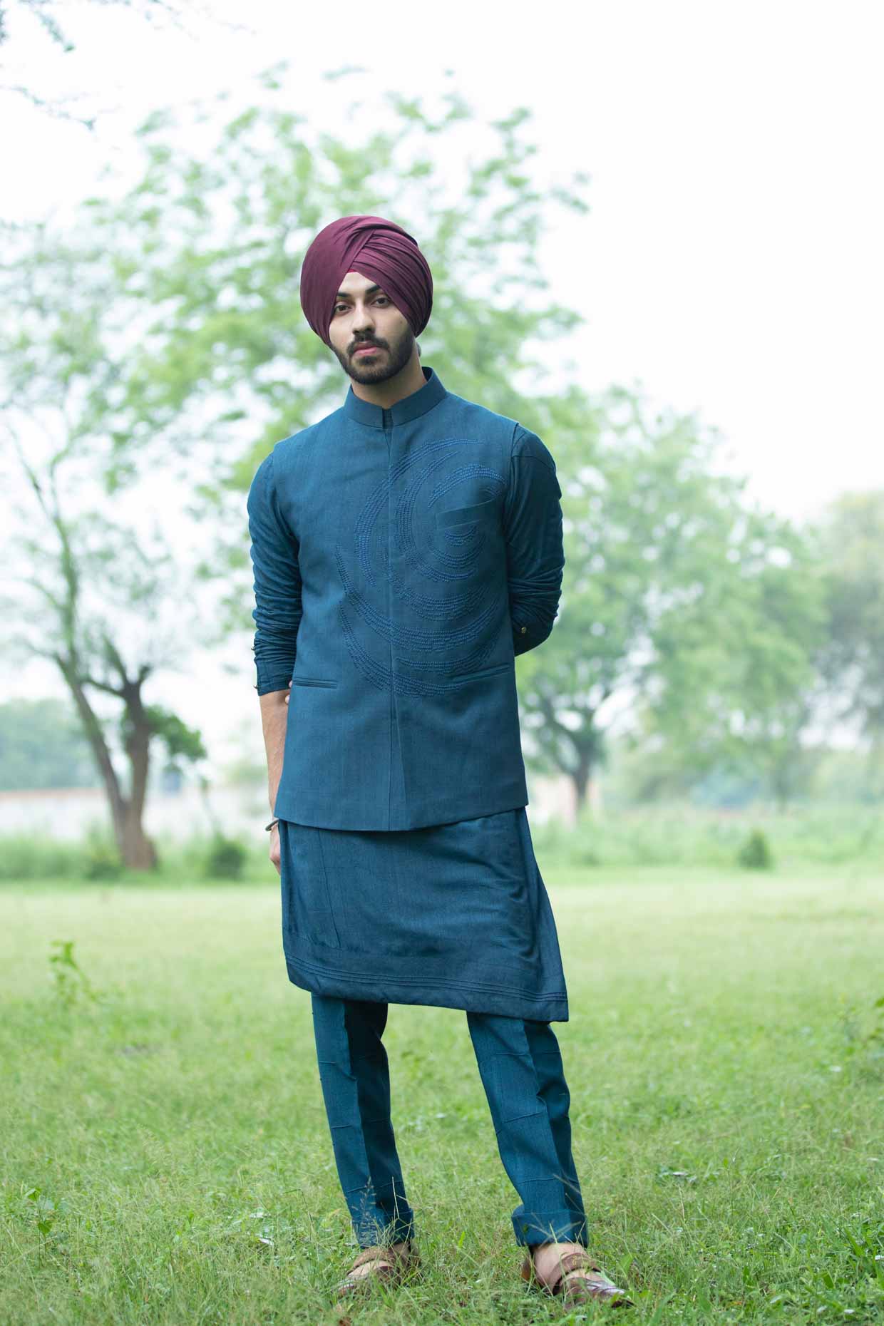 Teal Blue Nehru Jacket