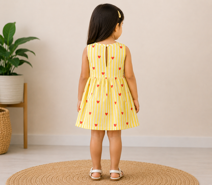 Yellow red heart printed dress