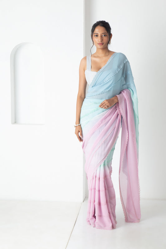 Zaina Saree Powder Blue-Aqua-Lavender