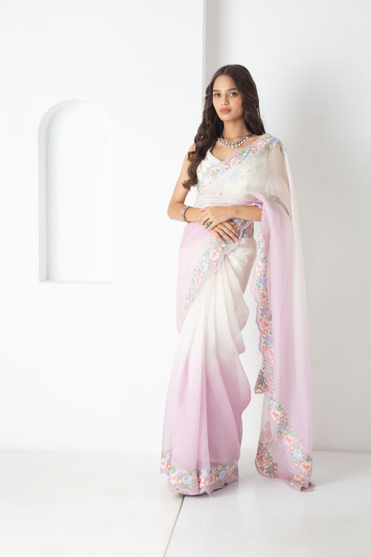 Kaisa Saree Ivory-Lilac