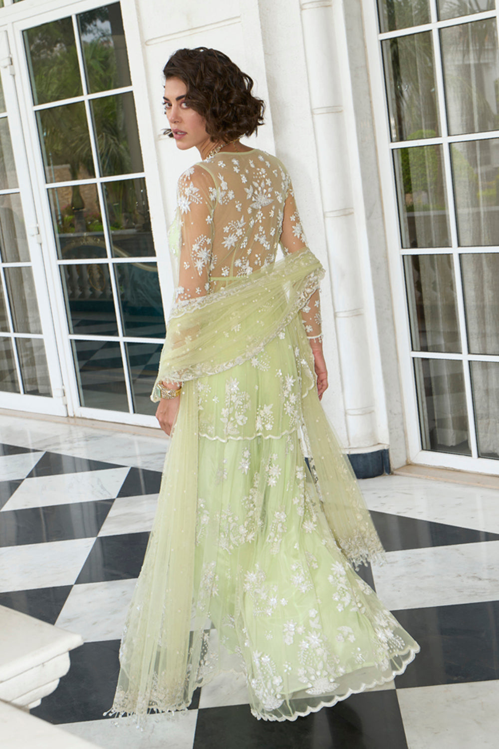 Lime Green Net Peplum Sharara Set