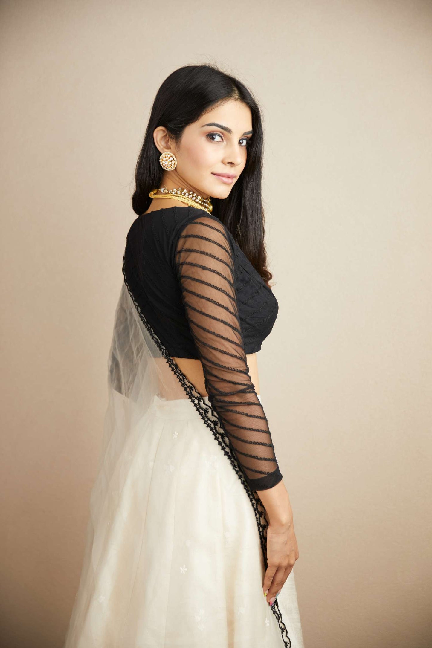 White Black Threadwork Lehenga Set