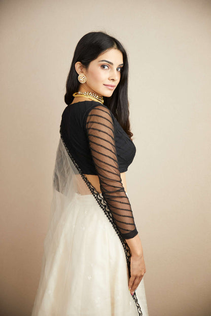 White Black Threadwork Lehenga Set