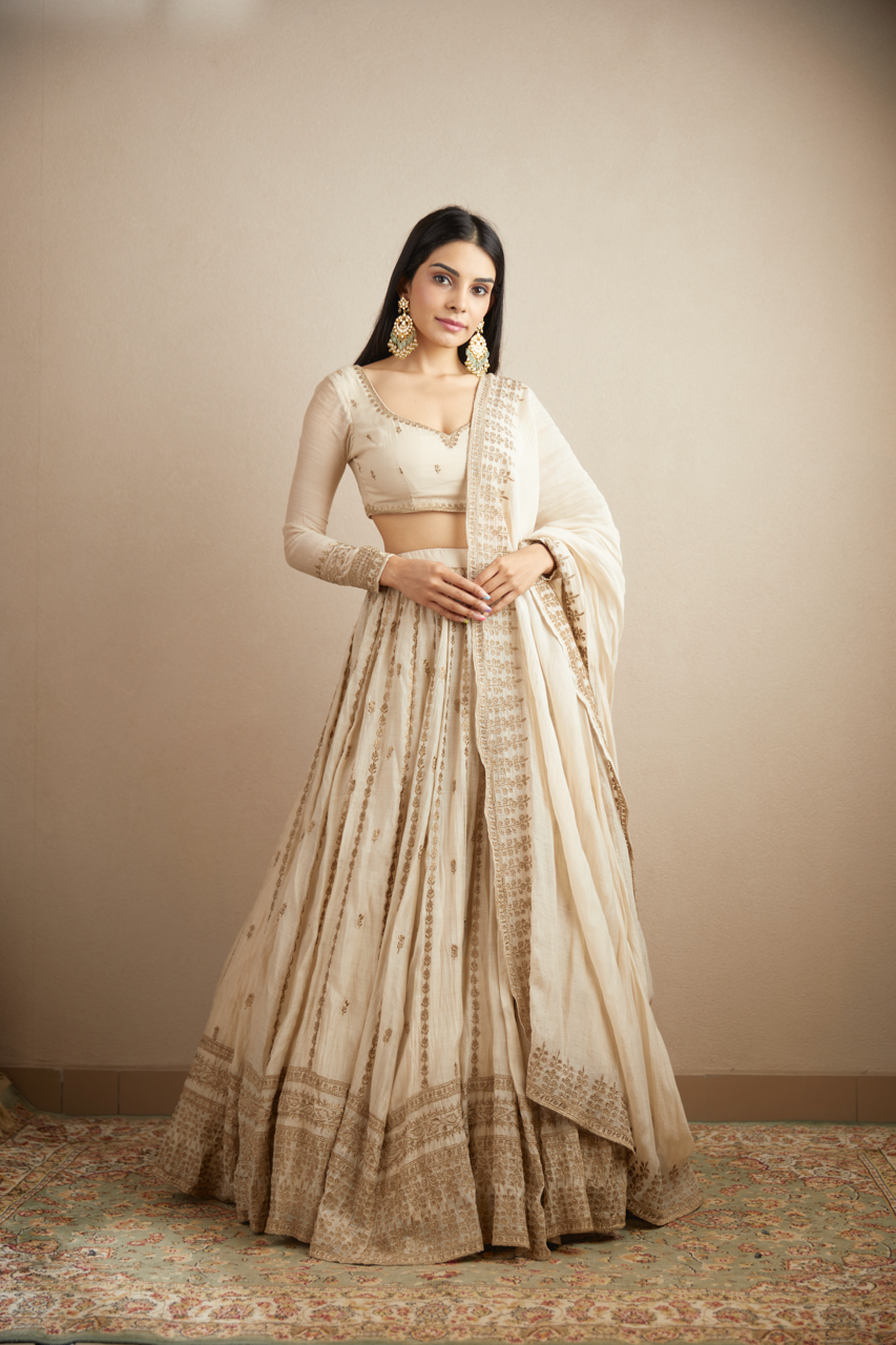 PINK CHANDERI SILK LINE WORK LEHENGA SET