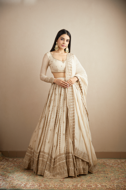 PINK CHANDERI SILK LINE WORK LEHENGA SET