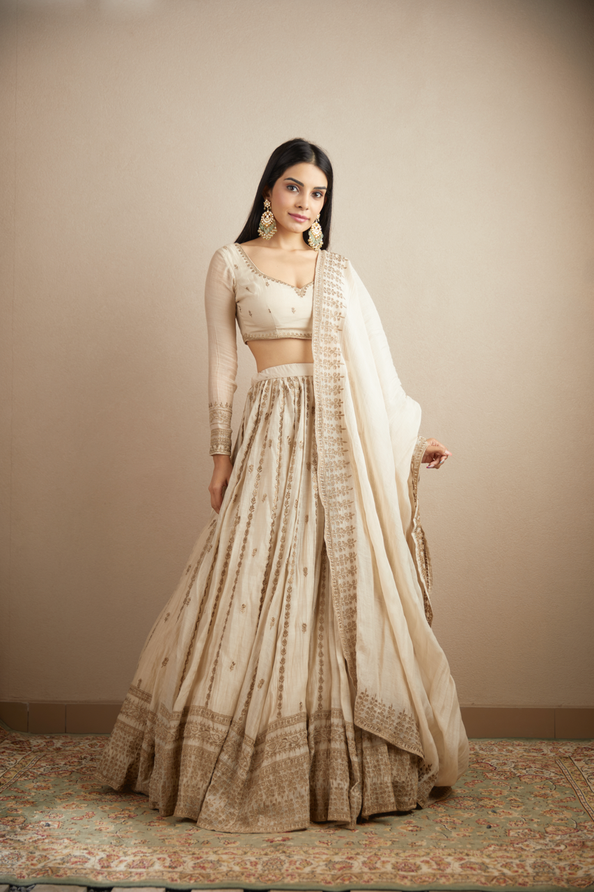 PINK CHANDERI SILK LINE WORK LEHENGA SET