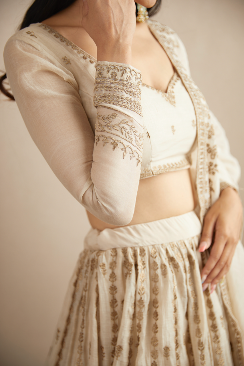 PINK CHANDERI SILK LINE WORK LEHENGA SET
