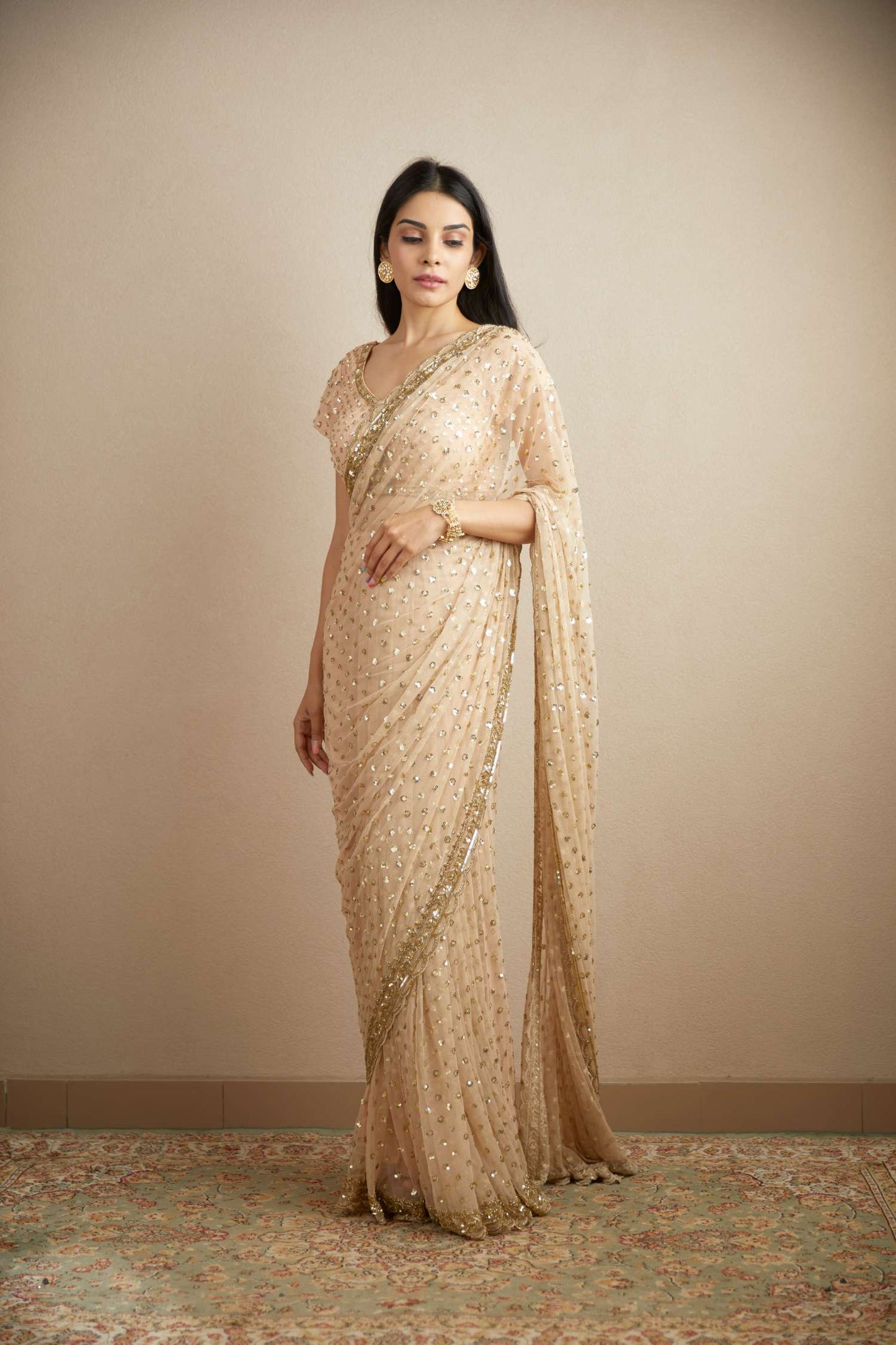 Peach Pink Heavy Shimmer Work Saree Set