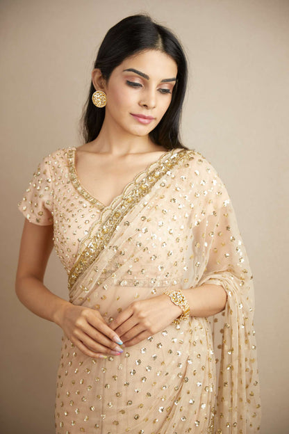 Peach Pink Heavy Shimmer Work Saree Set