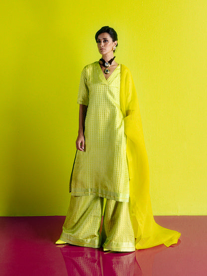 Lime Gerum A-line Kurta Set
