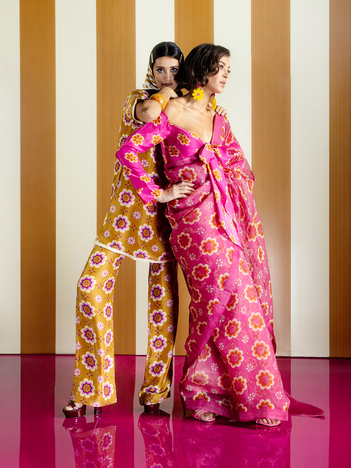 Ochre Twiggy Bloom Bellbottom Set
