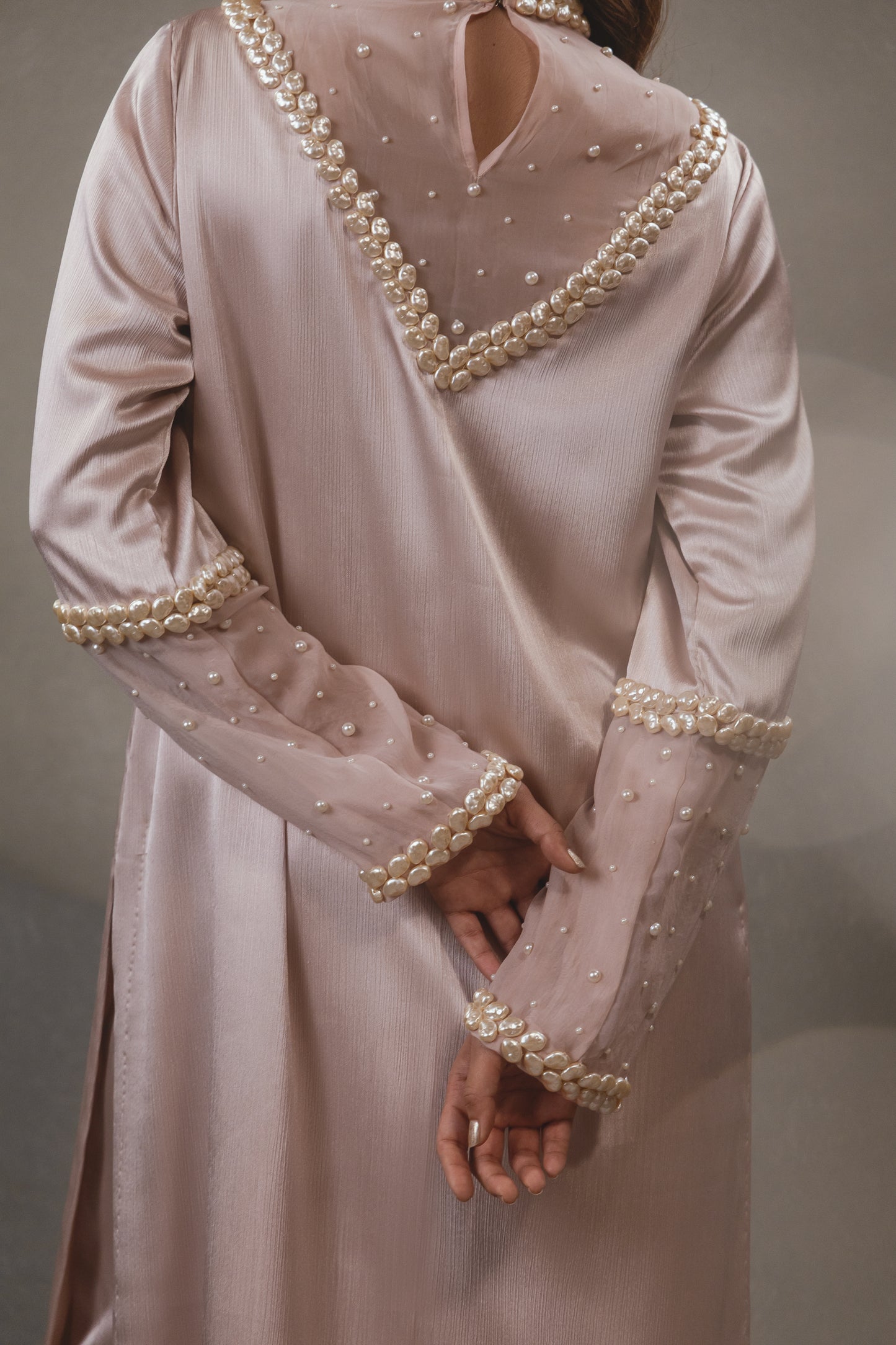 Pink High Neck Pearl Kurta