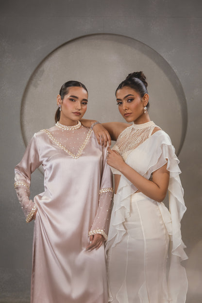 Pink High Neck Pearl Kurta