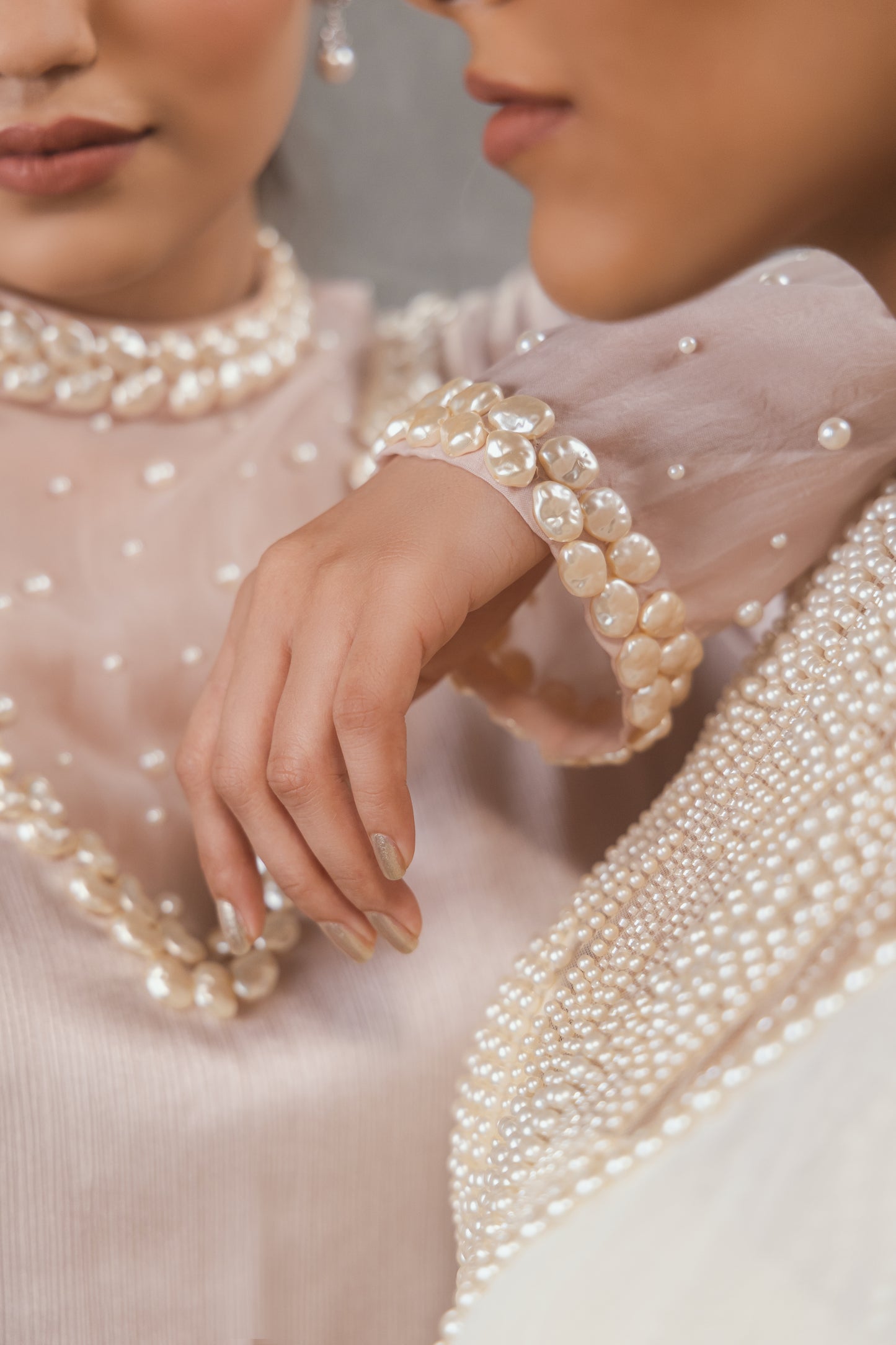 Pink High Neck Pearl Kurta