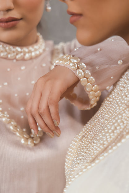 Pink High Neck Pearl Kurta