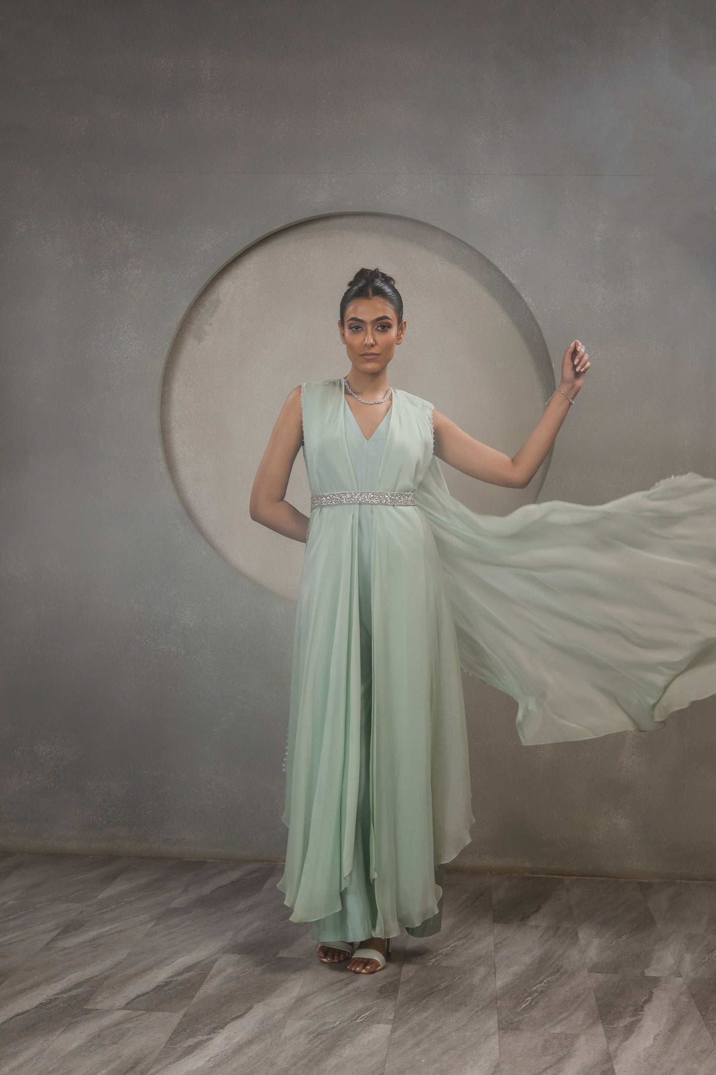 Crystal Jump Suit with Embroidered Belt