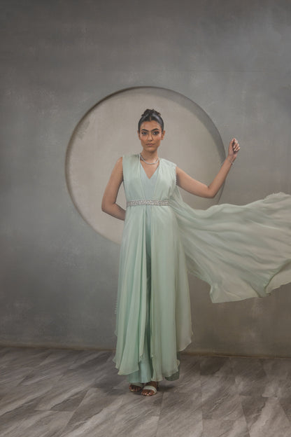 Crystal Jump Suit with Embroidered Belt